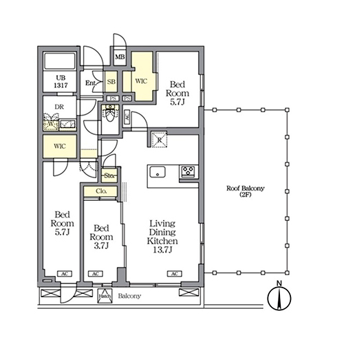アジールコート都立大学(2LDK[I2タイプ]：65.90㎡)の間取り画像