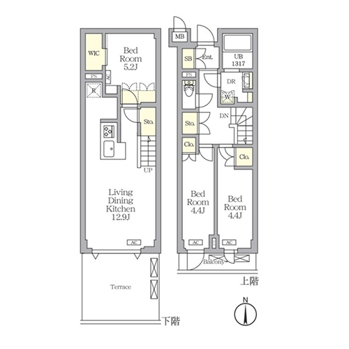 アジールコート都立大学(3LDK[Bタイプ]：66.18㎡)の間取り画像
