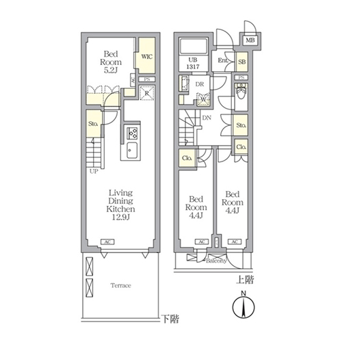 アジールコート都立大学(3LDK[B'タイプ]：66.18㎡)の間取り画像