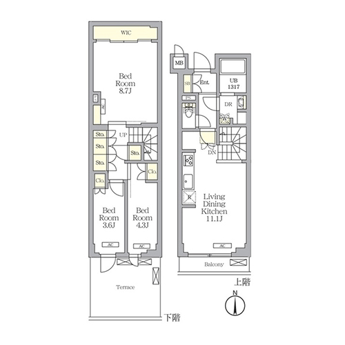 アジールコート都立大学(3LDK[Cタイプ]：70.34㎡)の間取り画像