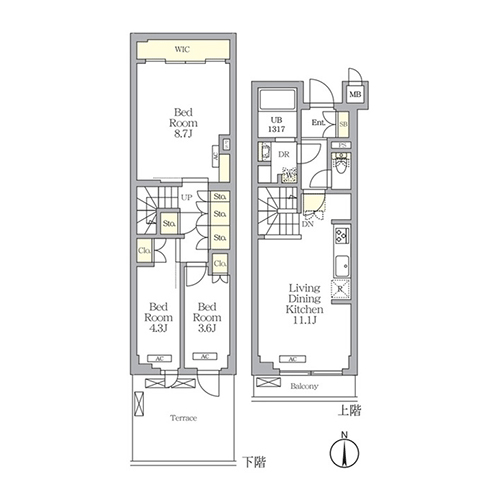 アジールコート都立大学(3LDK[C'タイプ]：70.34㎡)の間取り画像