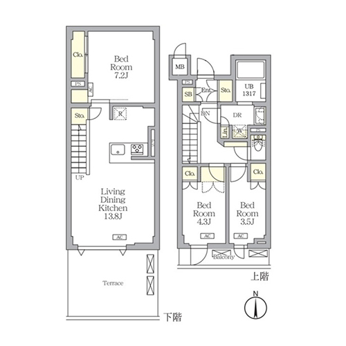 アジールコート都立大学(3LDK[Aタイプ]：70.52㎡)の間取り画像