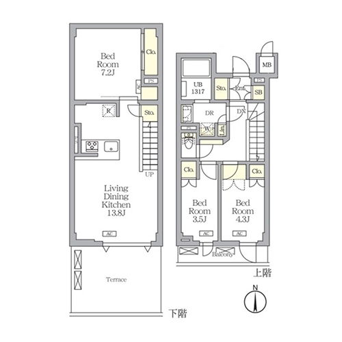 アジールコート都立大学(3LDK[A'タイプ]：70.52㎡)の間取り画像