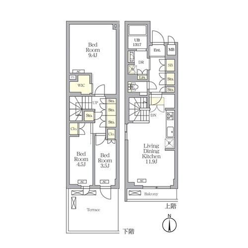アジールコート都立大学(3LDK[Dタイプ]：75.76㎡)の間取り画像