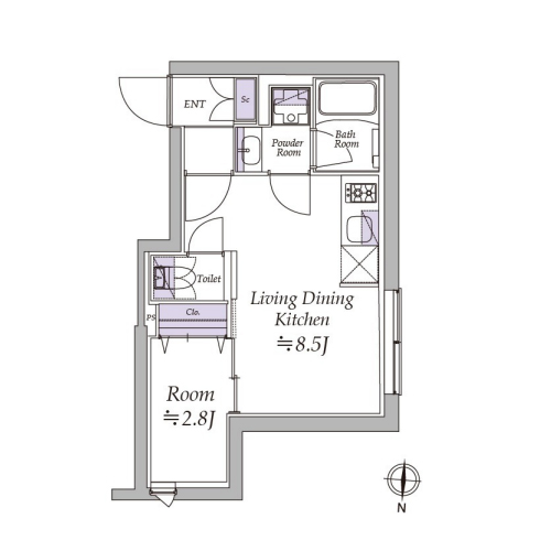 アトリオフラッツ清澄白河(1LDK[Bタイプ]：27.68㎡)の間取り画像