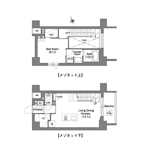 バウスフラッツ蔵前(1LDK[Gタイプ]：54.28㎡)の間取り画像