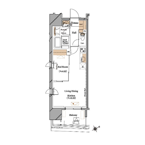ブランシエスタ浅草蔵前(1LDK[Iタイプ]：35.72㎡)の間取り画像