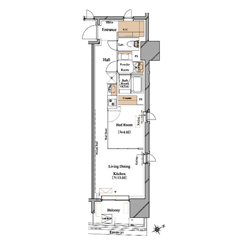 ブランシエスタ浅草蔵前(1LDK[Fタイプ]：40.72㎡)の間取り画像