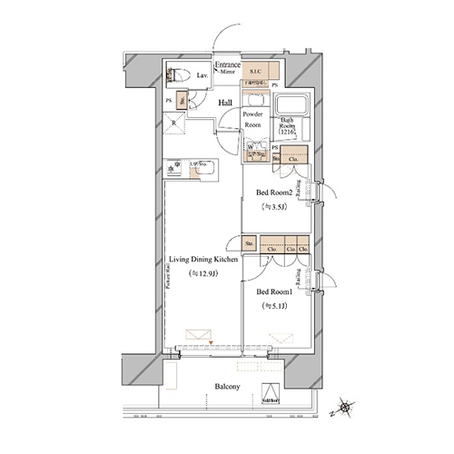ブランシエスタ浅草蔵前(2LDK[Aタイプ]：50.96㎡)の間取り画像