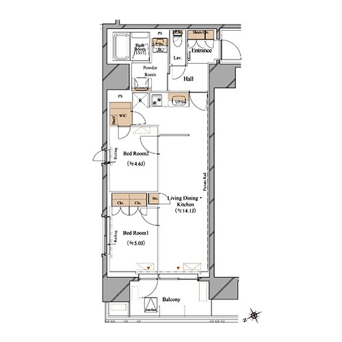 ブランシエスタ浅草蔵前(2LDK[Dタイプ]：57.38㎡)の間取り画像