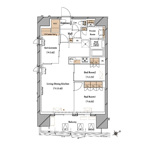 ブランシエスタ浅草蔵前(2LDK[Kタイプ]：66.64㎡)の間取り画像