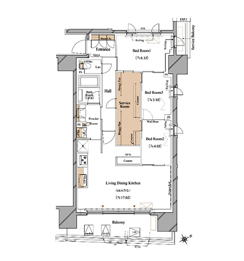 ブランシエスタ浅草蔵前(3LDK[Jタイプ]：75.34㎡)の間取り画像