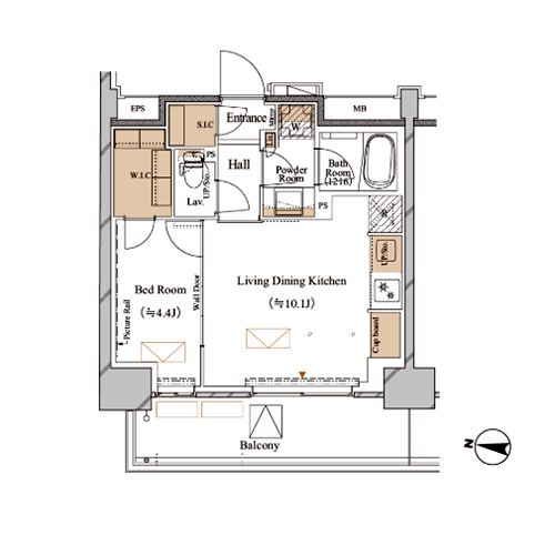 ブランシエスタ木場(1LDK[B2Pタイプ]：36.63㎡)の間取り画像