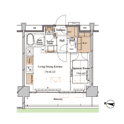 ブランシエスタ木場(1LDK[B3jタイプ]：36.66㎡)の間取り画像