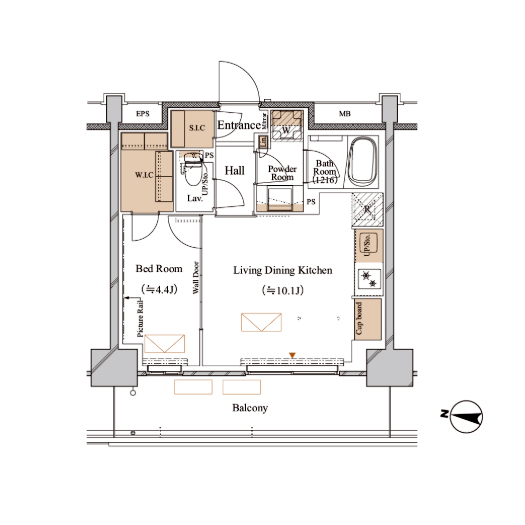 ブランシエスタ木場(1LDK[B4Pタイプ]：36.66㎡)の間取り画像
