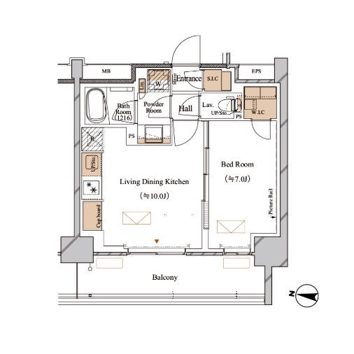 ブランシエスタ木場(1LDK[IPタイプ]：39.19㎡)の間取り画像