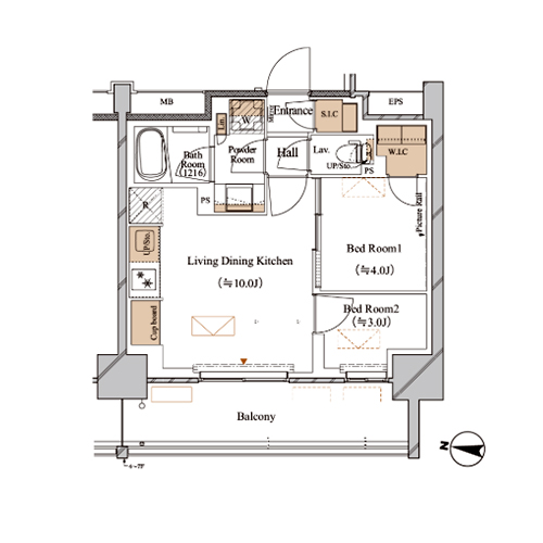 ブランシエスタ木場(2LDK[Cタイプ]：39.19㎡)の間取り画像