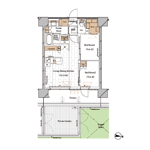 ブランシエスタ木場(2LDK[E2tタイプ]：48.75㎡)の間取り画像