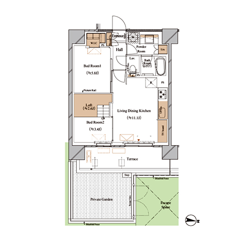 ブランシエスタ木場(2LDK[D1lタイプ]：52.26㎡)の間取り画像