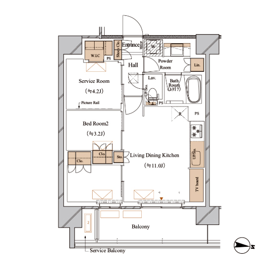 ブランシエスタ木場(2LDK[D1Pタイプ]：52.26㎡)の間取り画像