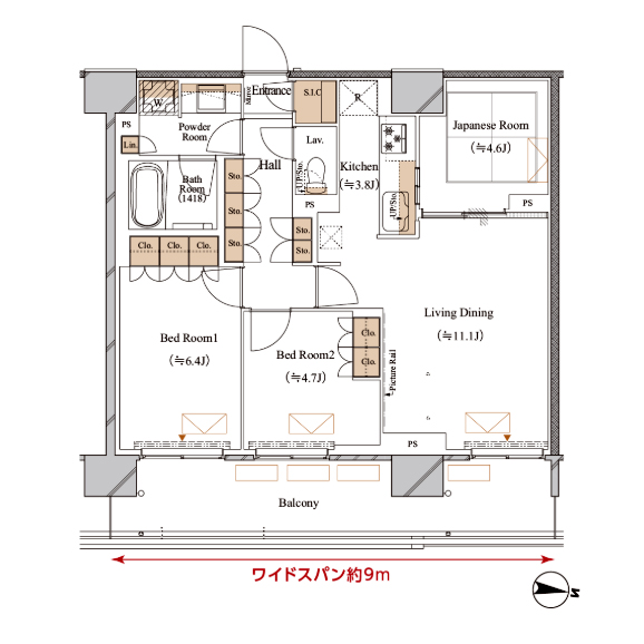 ブランシエスタ木場(3LDK[HPタイプ]：70.59㎡)の間取り画像