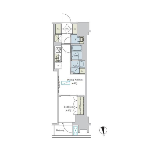 ブリリアイスト浅草(1LDK[B-type]：27.25㎡)の間取り画像
