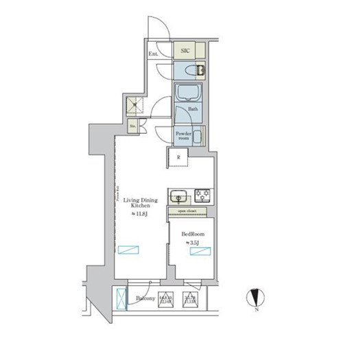 ブリリアイスト浅草(1LDK[C-type]：35.40㎡)の間取り画像