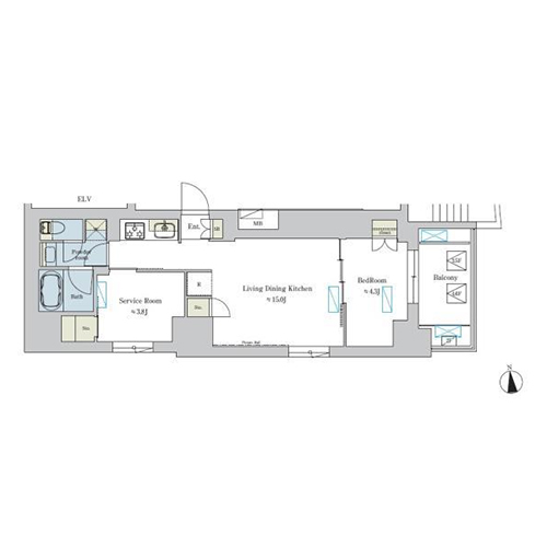 ブリリアイスト浅草(1SLDK[E1-type]：50.60㎡)の間取り画像