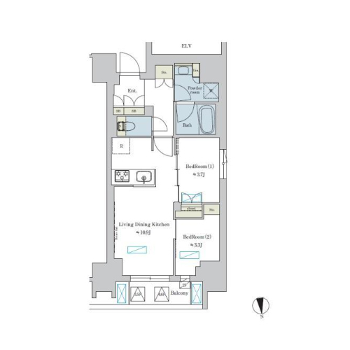 ブリリアイスト浅草(2LDK[A1-type]：45.79㎡)の間取り画像
