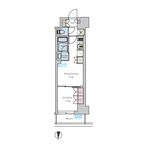 ブリリアイスト池尻大橋(1DK[A3-type]：27.35㎡)の間取り画像