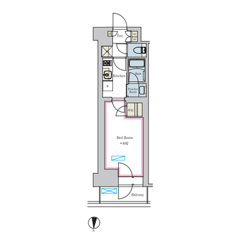 ブリリアイスト池尻大橋(1K[A2防音-type]：27.31㎡)の間取り画像
