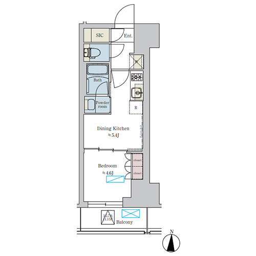 ブリリアイスト錦糸公園(1DK[B-type]：25.22㎡)の間取り画像