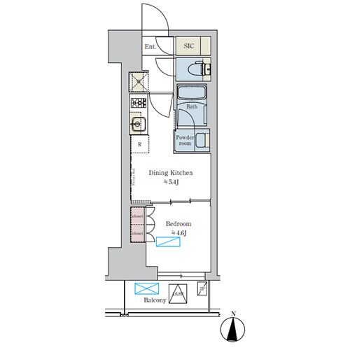 ブリリアイスト錦糸公園(1DK[C-type]：25.27㎡)の間取り画像