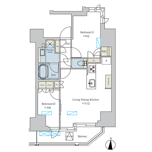 ブリリアイスト錦糸公園(2LDK[E-type]：53.43㎡)の間取り画像