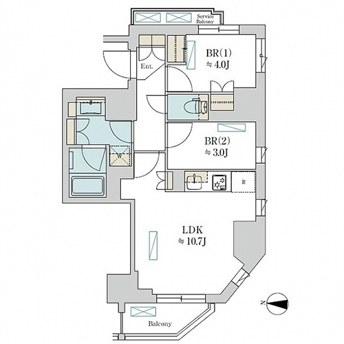 ブリリアイスト清澄庭園(2LDK[F-type]：43.70㎡)の間取り画像