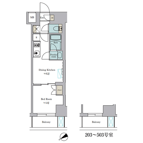 ブリリアイスト門前仲町(1DK[C-type]：26.30㎡)の間取り画像