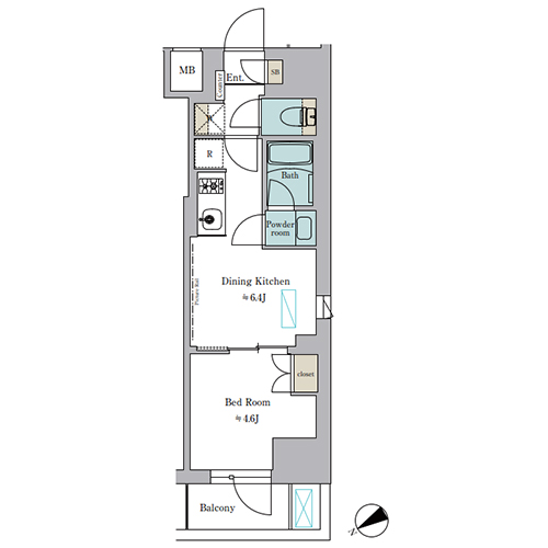 ブリリアイスト門前仲町(1DK[A-type]：26.99㎡)の間取り画像