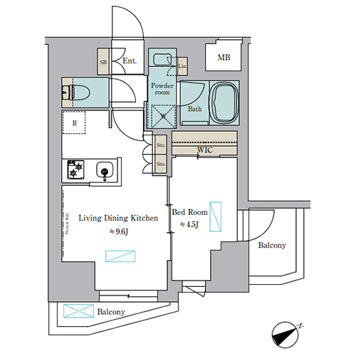 ブリリアイスト門前仲町(1LDK[G-type]：35.21㎡)の間取り画像