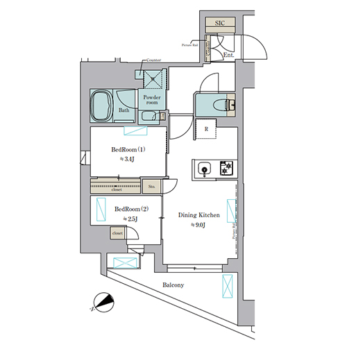 ブリリアイスト門前仲町(2DK[D-type]：41.30㎡)の間取り画像