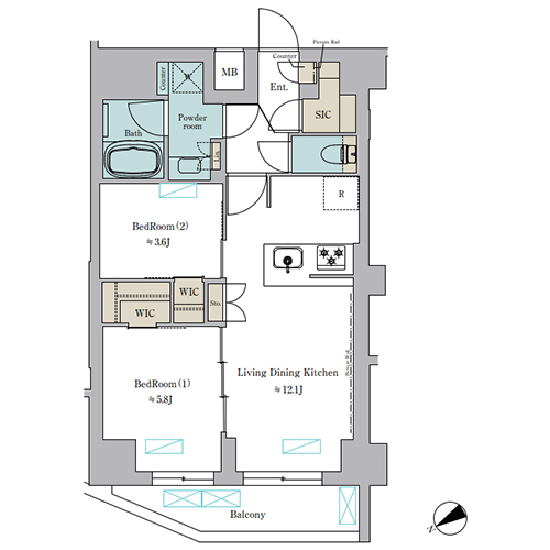 ブリリアイスト門前仲町(2LDK[L-type]：52.60㎡)の間取り画像