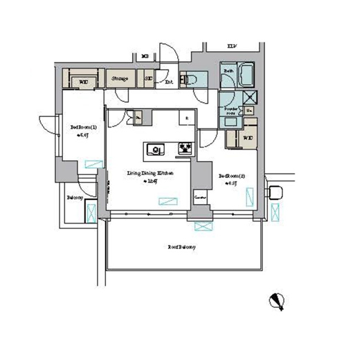 ブリリアイスト門前仲町(2LDK[Q-type]：64.03㎡)の間取り画像