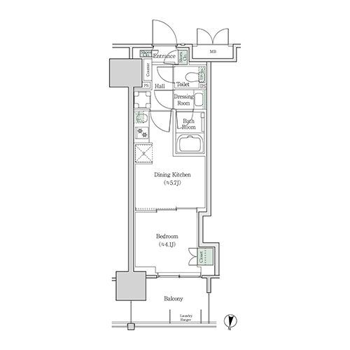 ブルックサイドレジデンス木場(1DK[21B-type]：26.32㎡)の間取り画像