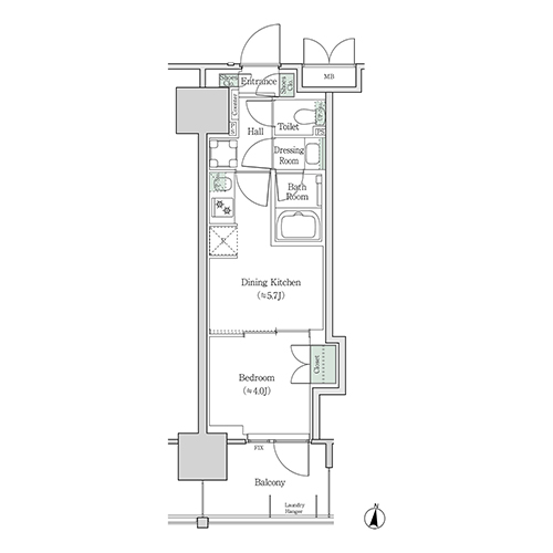 ブルックサイドレジデンス木場(1DK[9A-type]：26.32㎡)の間取り画像