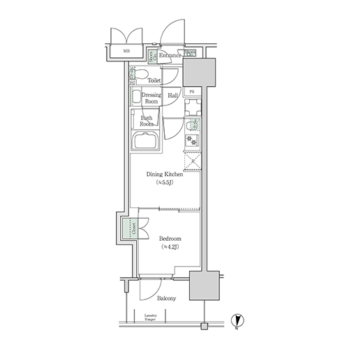 ブルックサイドレジデンス木場(1DK[22A-type]：26.52㎡)の間取り画像