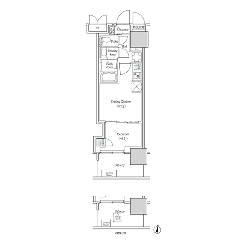 ブルックサイドレジデンス木場(1DK[13B-type]：27.78㎡)の間取り画像