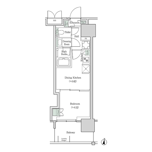 ブルックサイドレジデンス木場(1DK[9B-type]：27.90㎡)の間取り画像