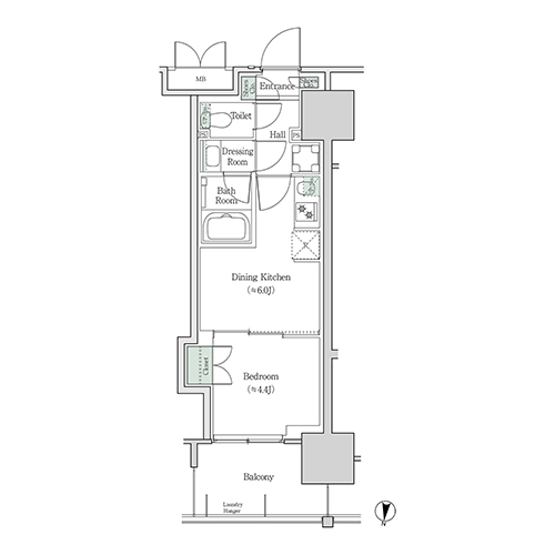 ブルックサイドレジデンス木場(1DK[21A-type]：27.91㎡)の間取り画像