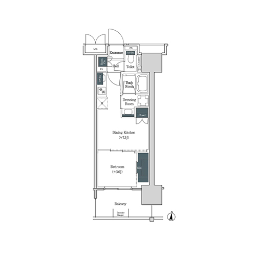 ブルックサイドレジデンス木場(1DK[4B-type]：30.47㎡)の間取り画像