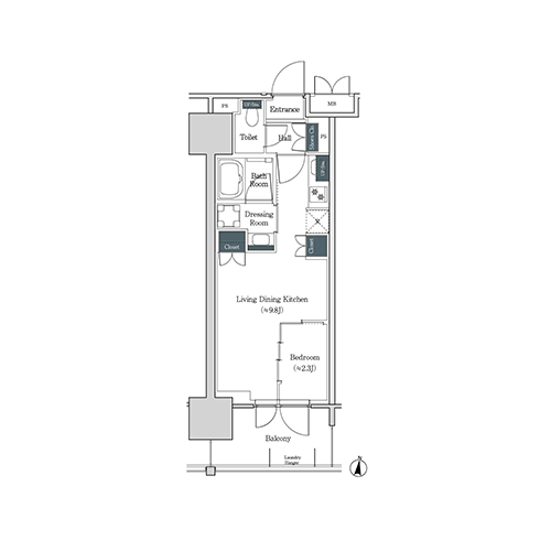 ブルックサイドレジデンス木場(1LDK[7A-type]：30.94㎡)の間取り画像