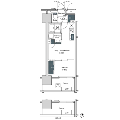 ブルックサイドレジデンス木場(1LDK[17-type]：33.48㎡)の間取り画像